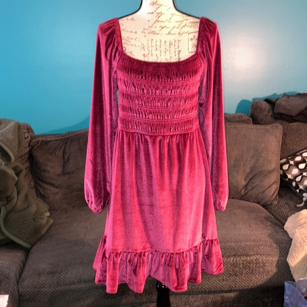 NWT Lauren Conrad Smocked Velvet Mini Dress